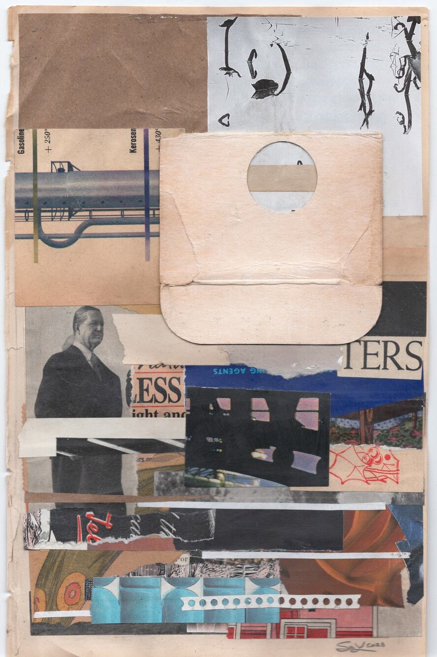 Original Mixed Media Modern Art Collage "Volery" 5.75x9" Signed